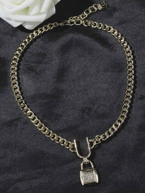 channel. Jewelry - Diamond-Set Padlock Pendant Cuban Link Necklace